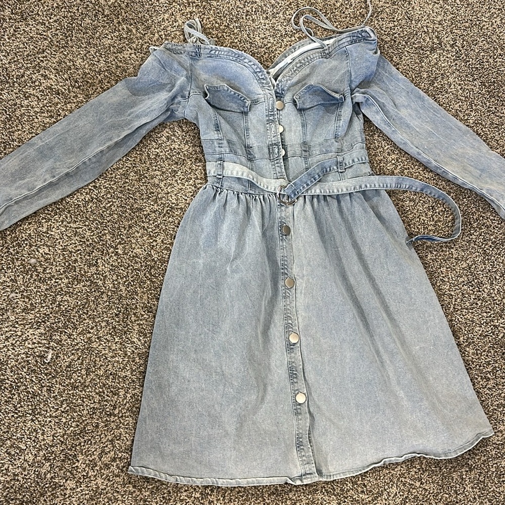 K Jordan Blue Denim Off-Shoulder Dress